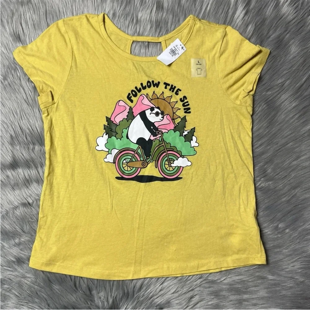 Old Navy Girls T Shirt Yellow Panda Bear Follow The Sun Size Large 10/12